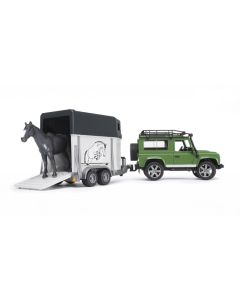 BRUDER LAND ROVER DEFENDER MET PAARDENTRAILER EN PAARD 025922